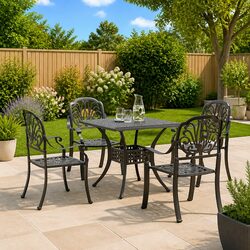 Garden Dining Set - 5 Pieces of Black Cast Aluminium