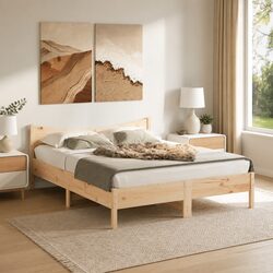 150x200 cm Bed Frame in Solid Pine Wood with Plywood Slats
