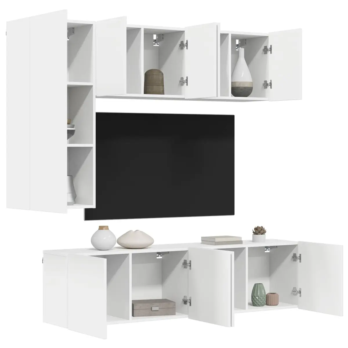 TV Wall Unit 5 Piece White Floating Shelves Storage Cabinet Wall-Mounted