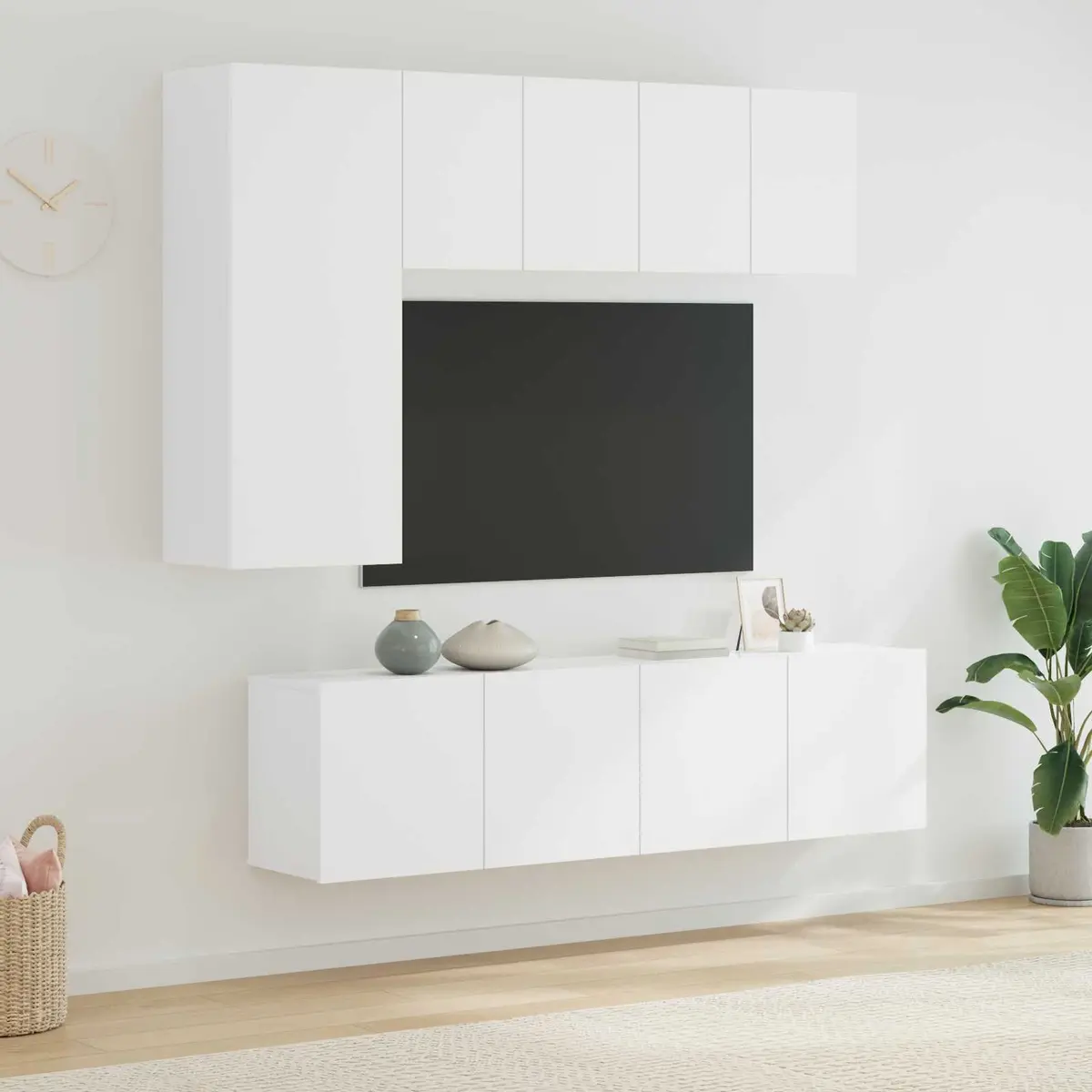 TV Wall Unit 5 Piece White Floating Shelves Storage Cabinet Wall-Mounted