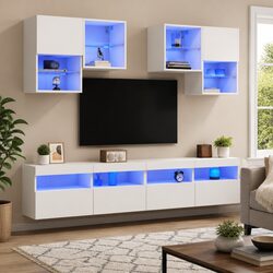 6 Piece Wall-Mounted TV Cabinet Set with Custom RGB LED Lights