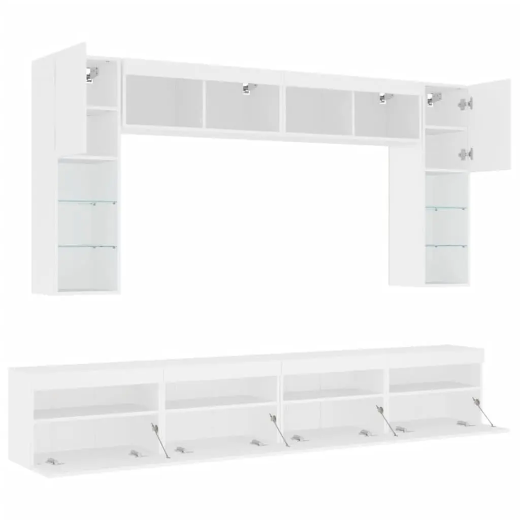 TV Wall Cabinet Set 8 Piece Living Room White Floating Storage Unit