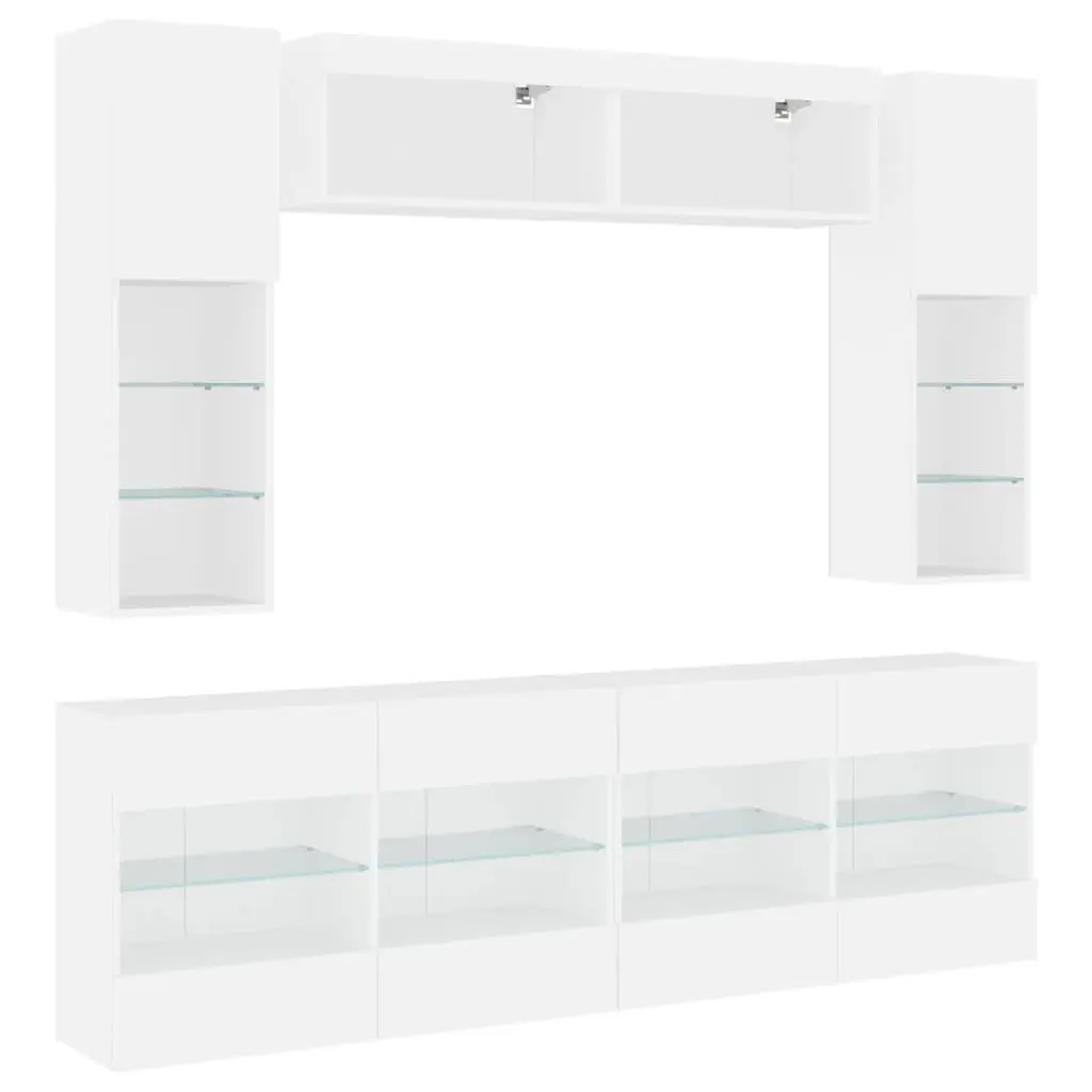 TV Wall Cabinet Set for Living Room 6 Piece White with RGB LED Lights