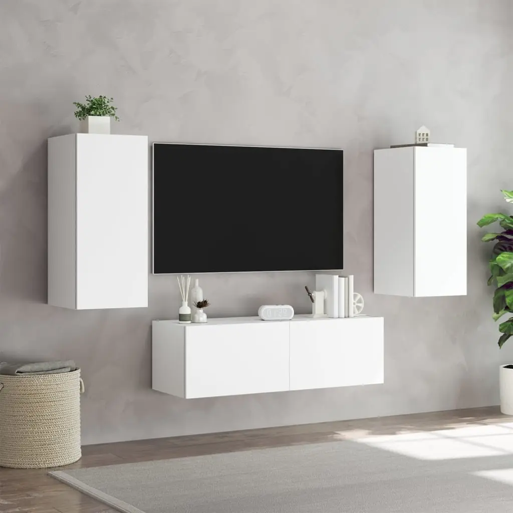 White Floating TV Wall Cabinets with LEDs