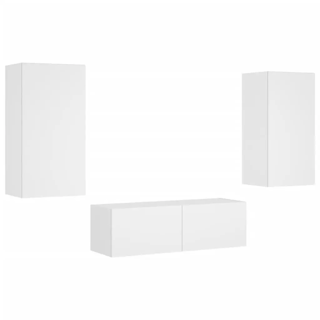 3 Piece White TV Wall Cabinets for Living Room with RGB LED Lights