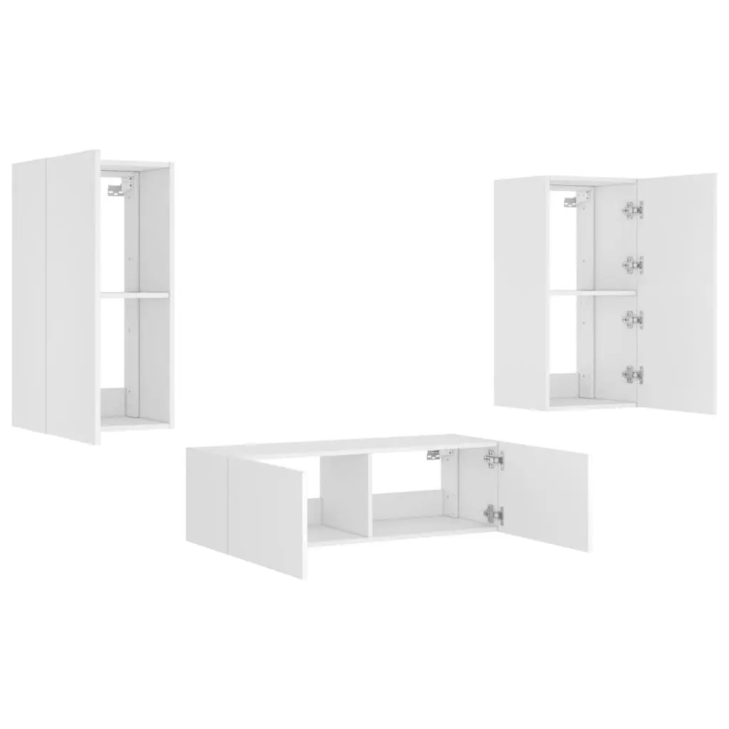 3 Piece White TV Wall Cabinets for Living Room with RGB LED Lights