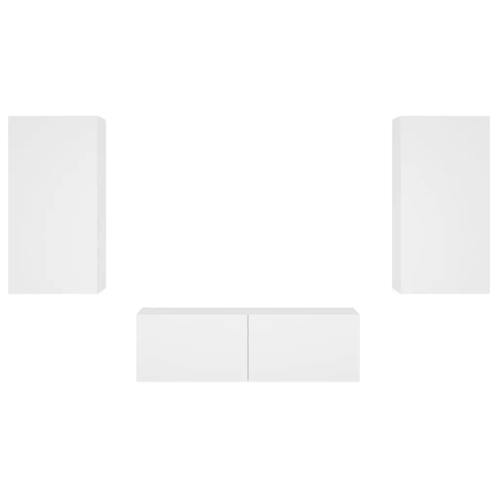 3 Piece White TV Wall Cabinets for Living Room with RGB LED Lights