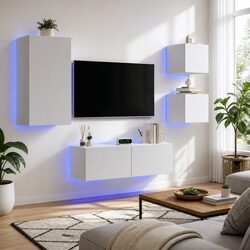 Specifications for 4 White Wall-Mounted TV Cabinets with Lights