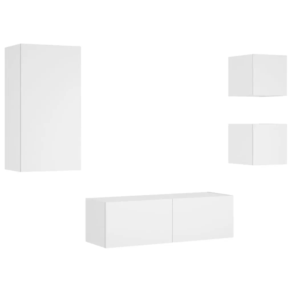 4 White Wall-Mounted TV Cabinets with Lights