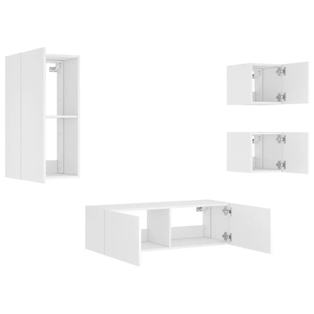 4 White Wall-Mounted TV Cabinets with Lights