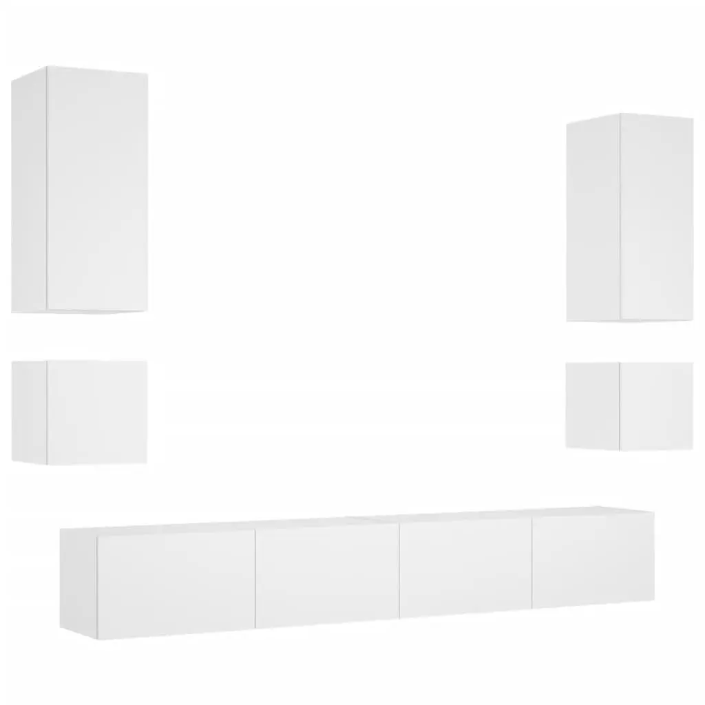 6 Piece TV Wall Cabinets for Living Room White with RGB LED Lights Floating Storage Units