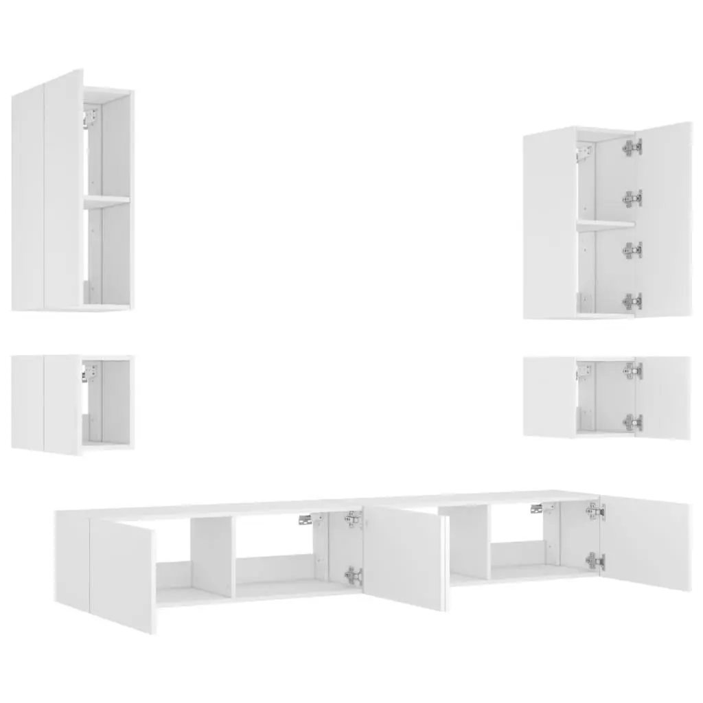 6 Piece TV Wall Cabinets for Living Room White with RGB LED Lights Floating Storage Units