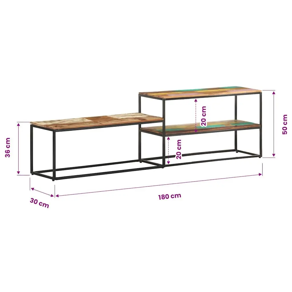 TV Cabinet 180x30x50 cm Solid Reclaimed Wood Industrial Style Living Room