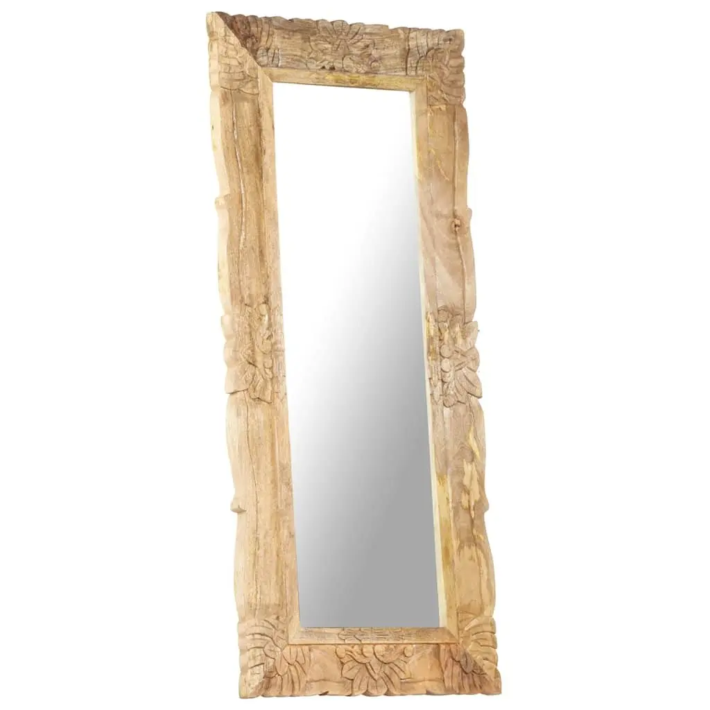 Solid Mango Wood Mirror Wall Mounted Home Decor 110x50 cm Brown Hand-Carved