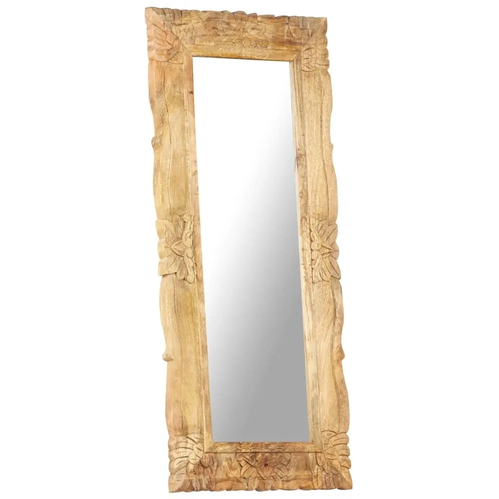 Solid Mango Wood Mirror Wall Mounted Home Decor 110x50 cm Brown Hand-Carved