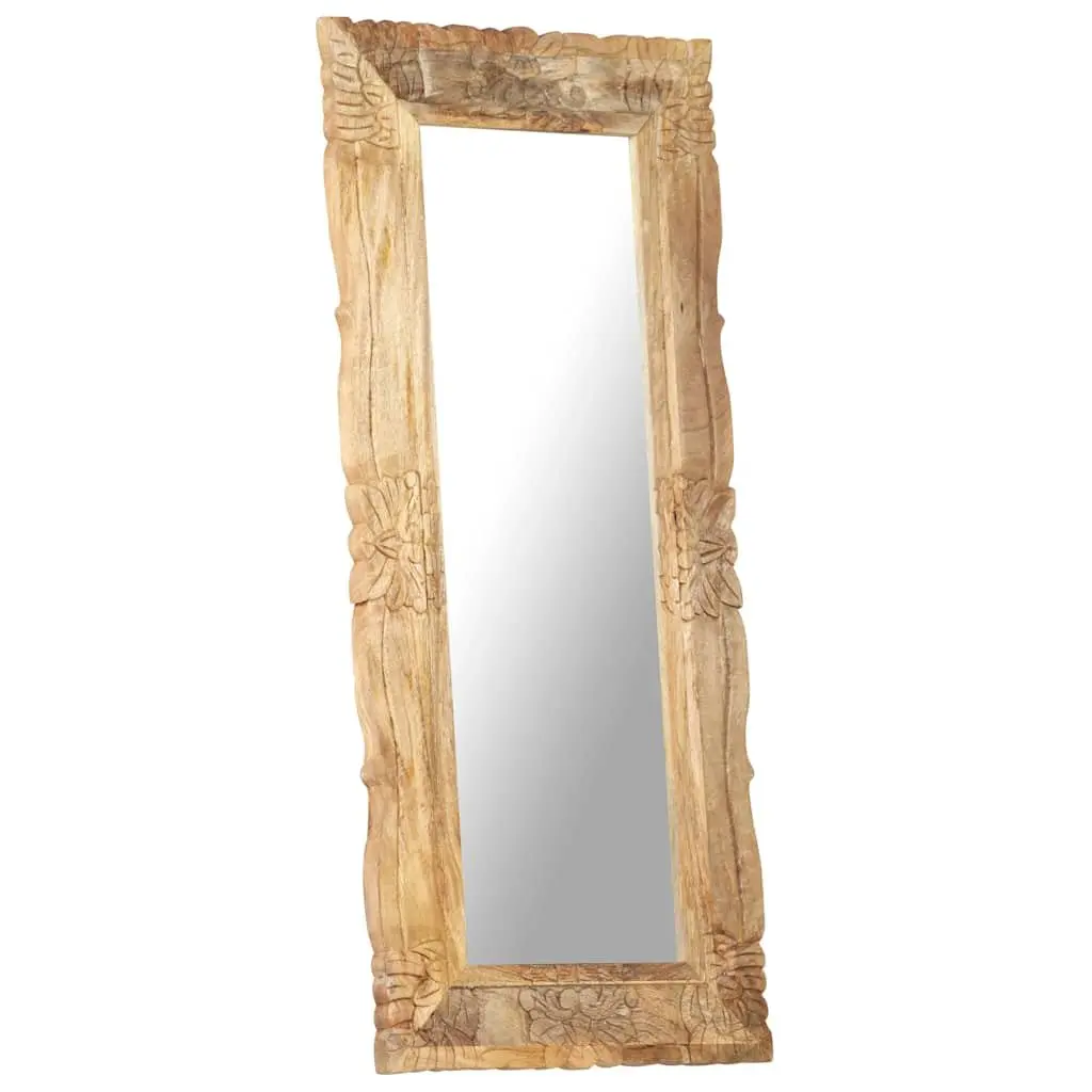 Solid Mango Wood Mirror Wall Mounted Home Decor 110x50 cm Brown Hand-Carved