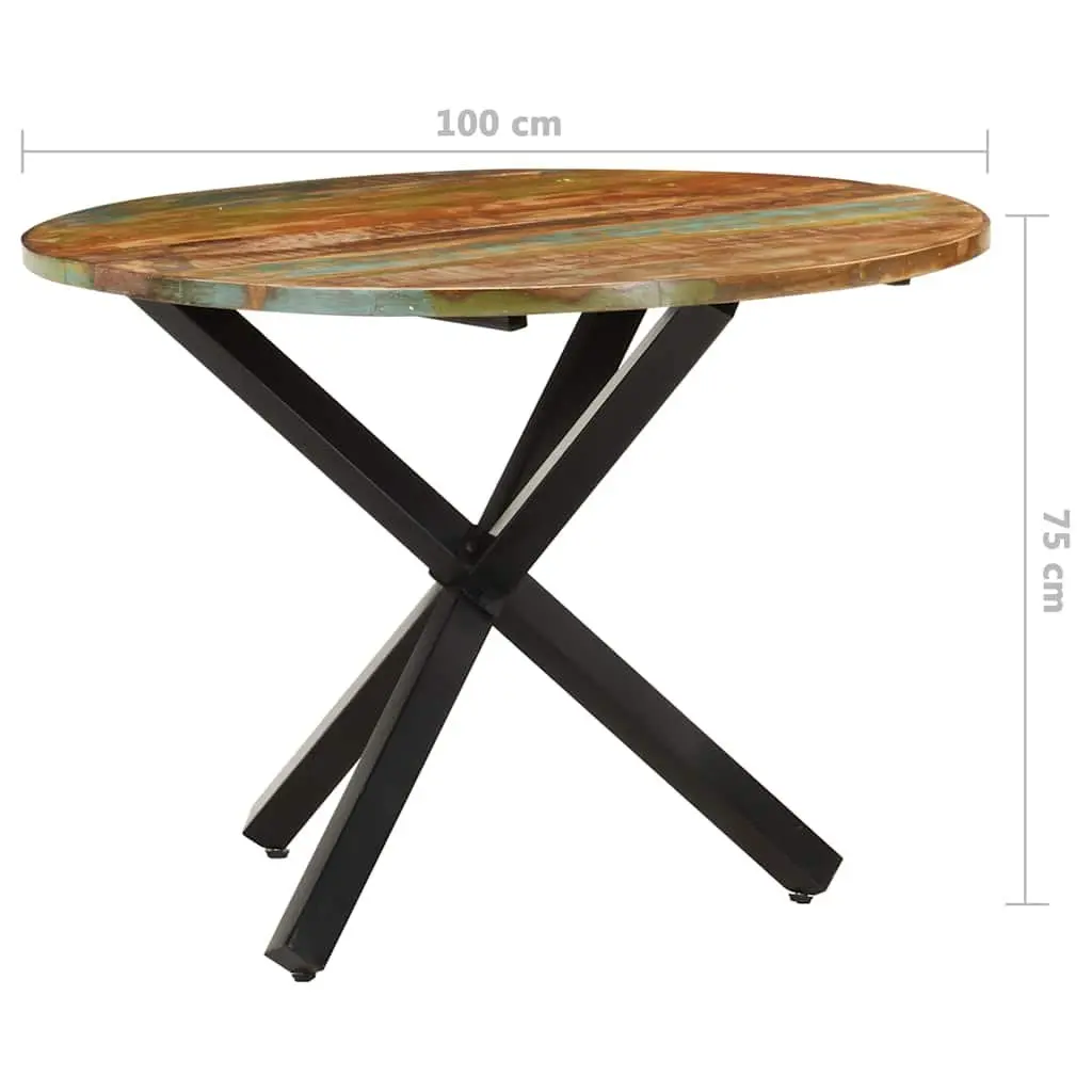 Round Dining Table 100x100x75cm Reclaimed Wood Kitchen Furniture Brown