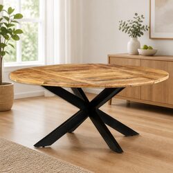 Dining Table 175cm: Rough Mango Wood and Steel Legs