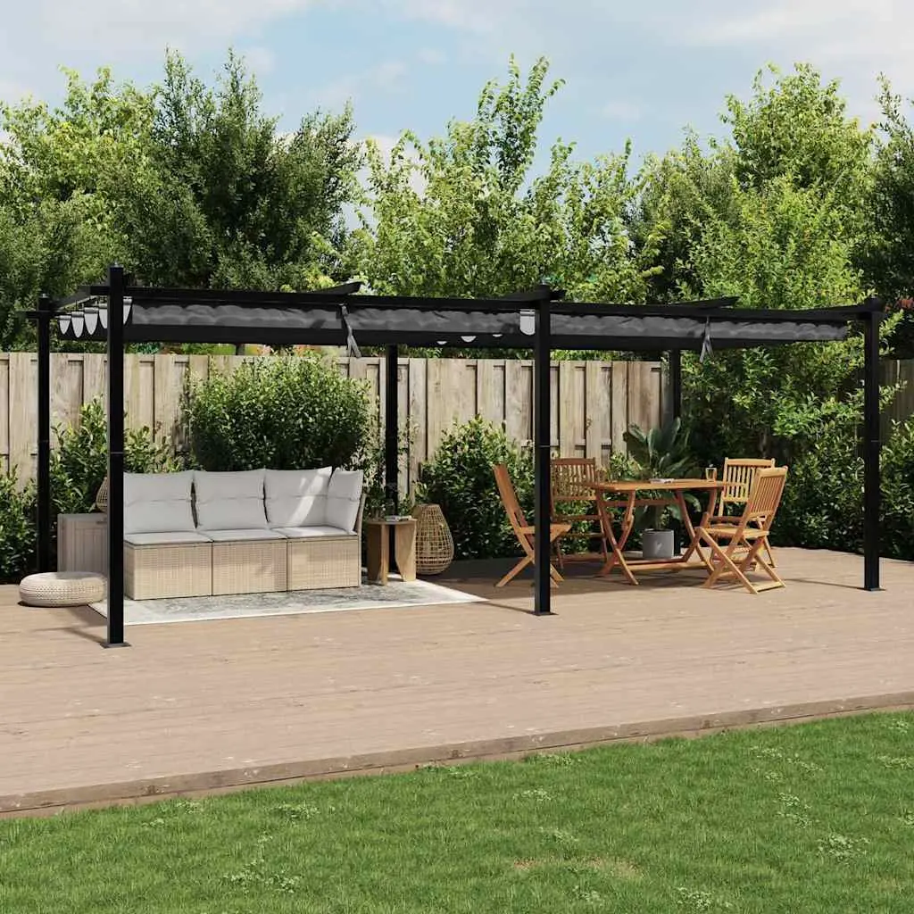 Garden Gazebo Retractable Roof Outdoor Canopy Patio Shelter Anthracite 3x6m