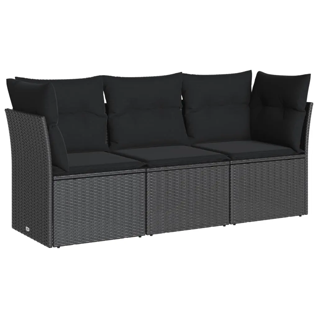 3 Piece Black Rattan Garden Sofa Set