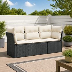 Garden Sofa Set 3 Piece Outdoor Furniture Black Poly Rattan Modular Patio