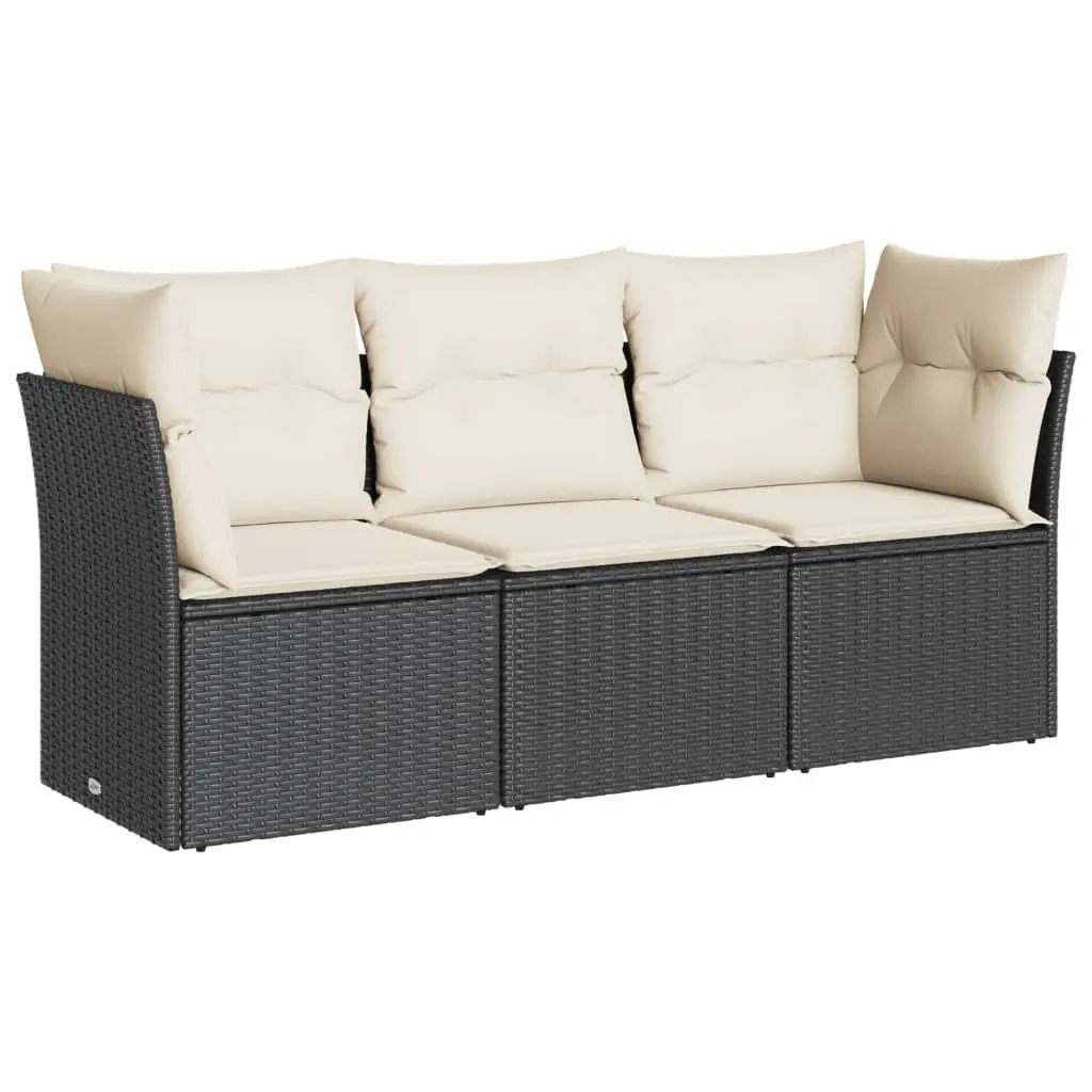 Garden Sofa Set 3 Piece Outdoor Furniture Black Poly Rattan Modular Patio