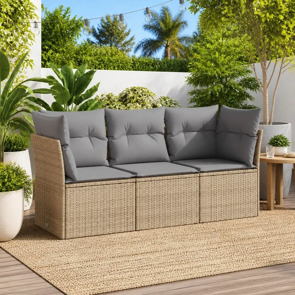 Outdoor Garden Sofa Set Modular Furniture 3 Piece Beige Poly Rattan