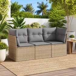 Outdoor Garden Sofa Set 3 Piece Modular Lounge Furniture Beige Poly Rattan