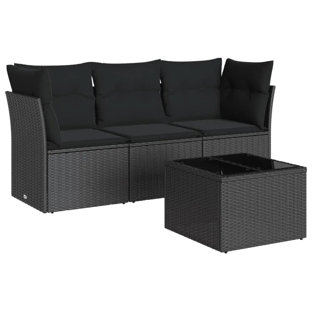 4 Piece Garden Sofa Set Outdoor Use Black PE Rattan Patio