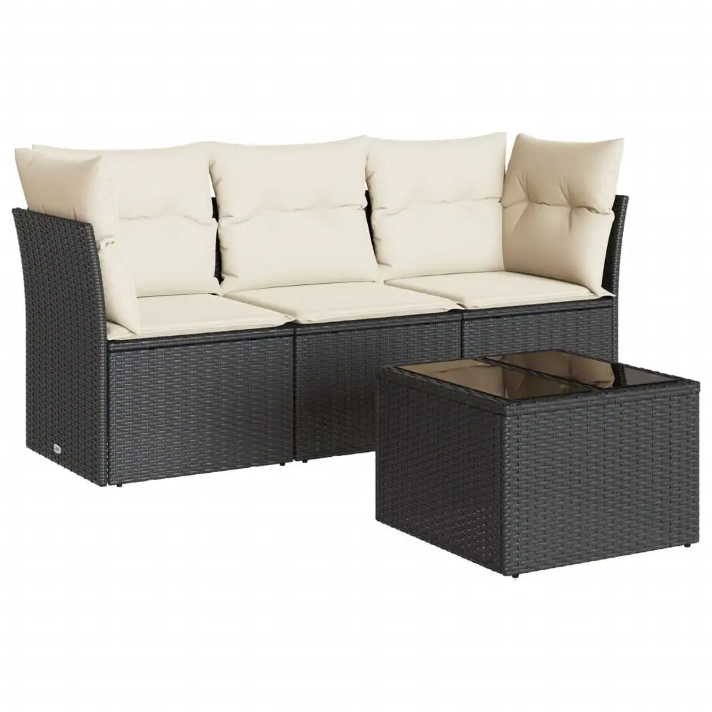 4 Piece Outdoor Garden Sofa Set Black Poly Rattan Patio Furniture with Cushions