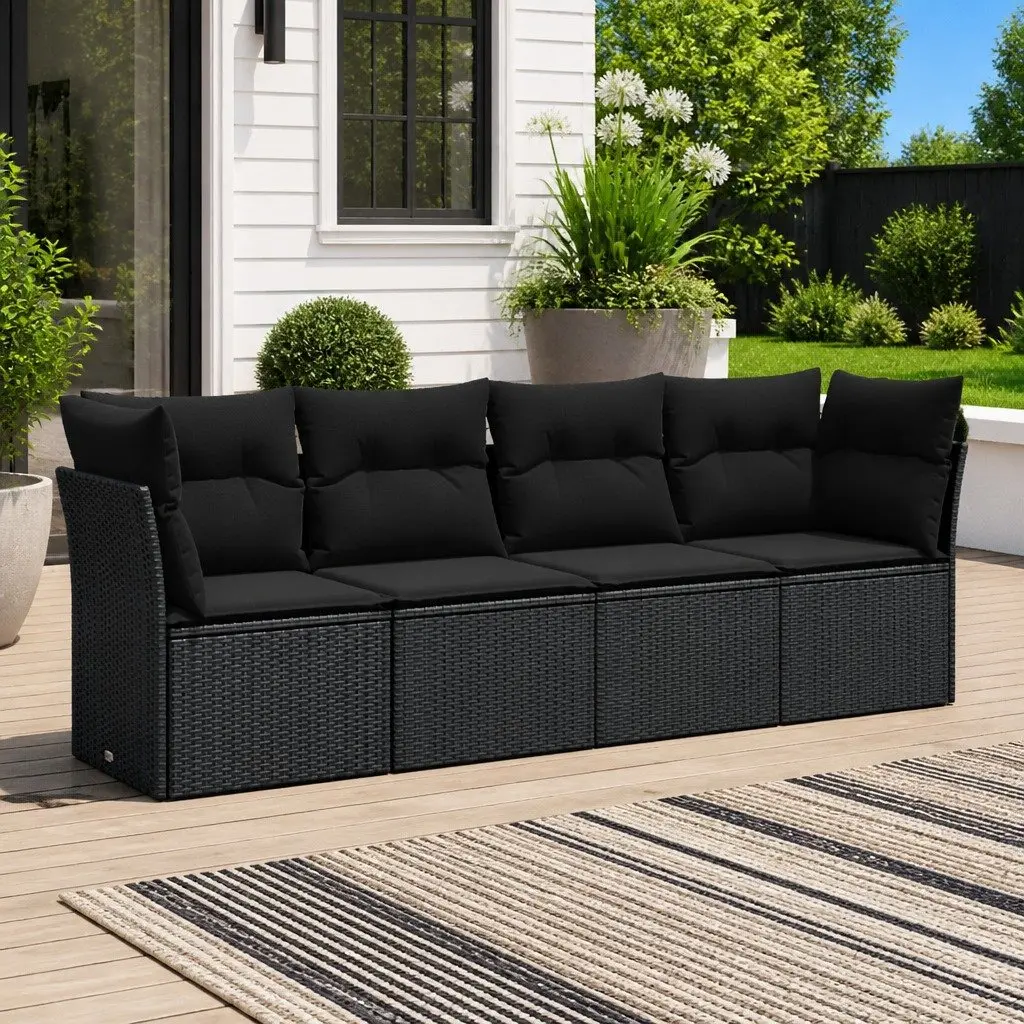 Garden Sofa Set Outdoor Furniture 4 Piece Patio Lounge Black Poly Rattan
