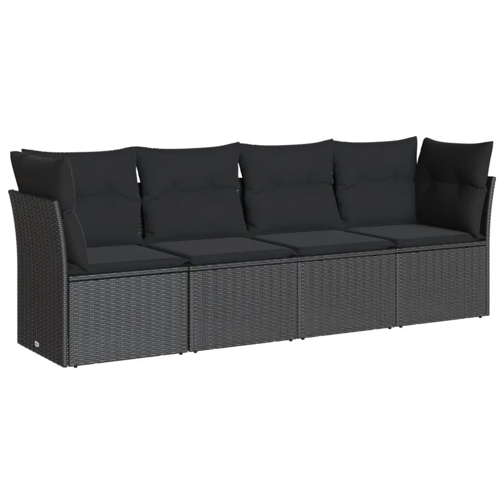 Garden Sofa Set Outdoor Furniture 4 Piece Patio Lounge Black Poly Rattan