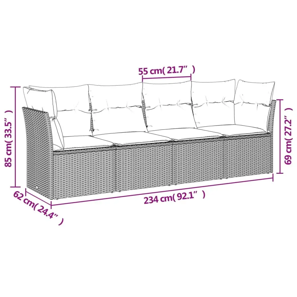 Garden Sofa Set Outdoor Furniture 4 Piece Patio Lounge Black Poly Rattan