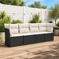 Garden Sofa Set 4 Piece Outdoor Furniture Black Poly Rattan with Cushions Patio