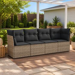 4-Piece Modular Garden Sofa Set: Grey, PE Rattan, Cushions