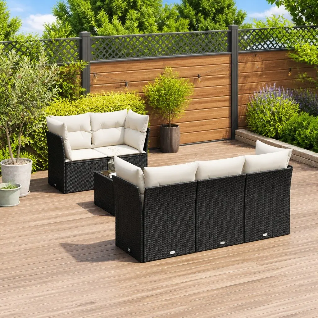 6 Piece Garden Sofa Set with Tempered Glass Table