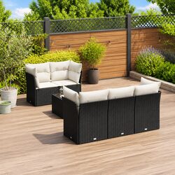 6 Piece Garden Sofa Set with Tempered Glass Table