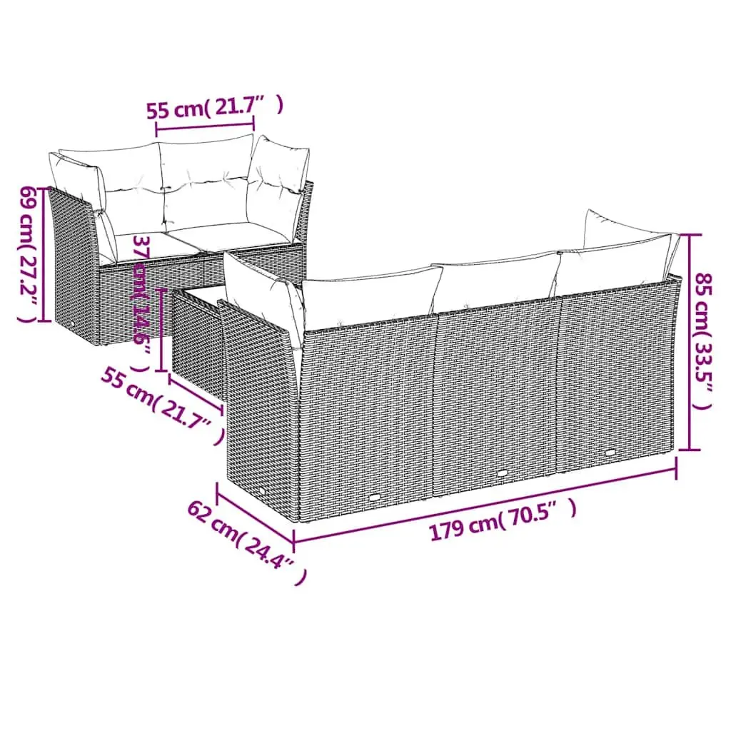 6 Piece Garden Sofa Set with Tempered Glass Table