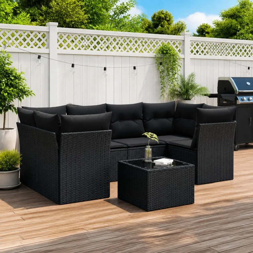 7 Piece Garden Sofa Set Outdoor Patio Furniture with Cushions Tempered Glass