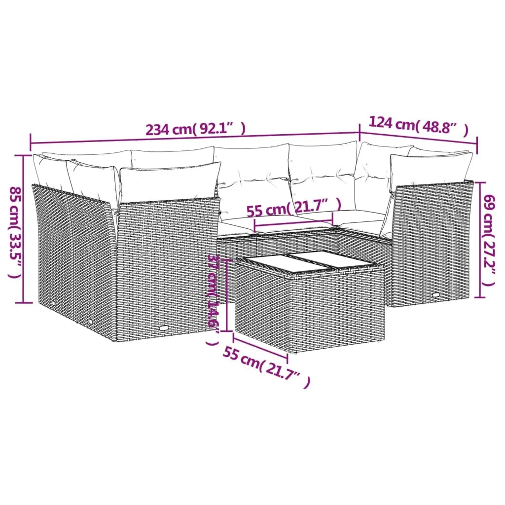 7 Piece Garden Sofa Set Outdoor Patio Furniture with Cushions Tempered Glass