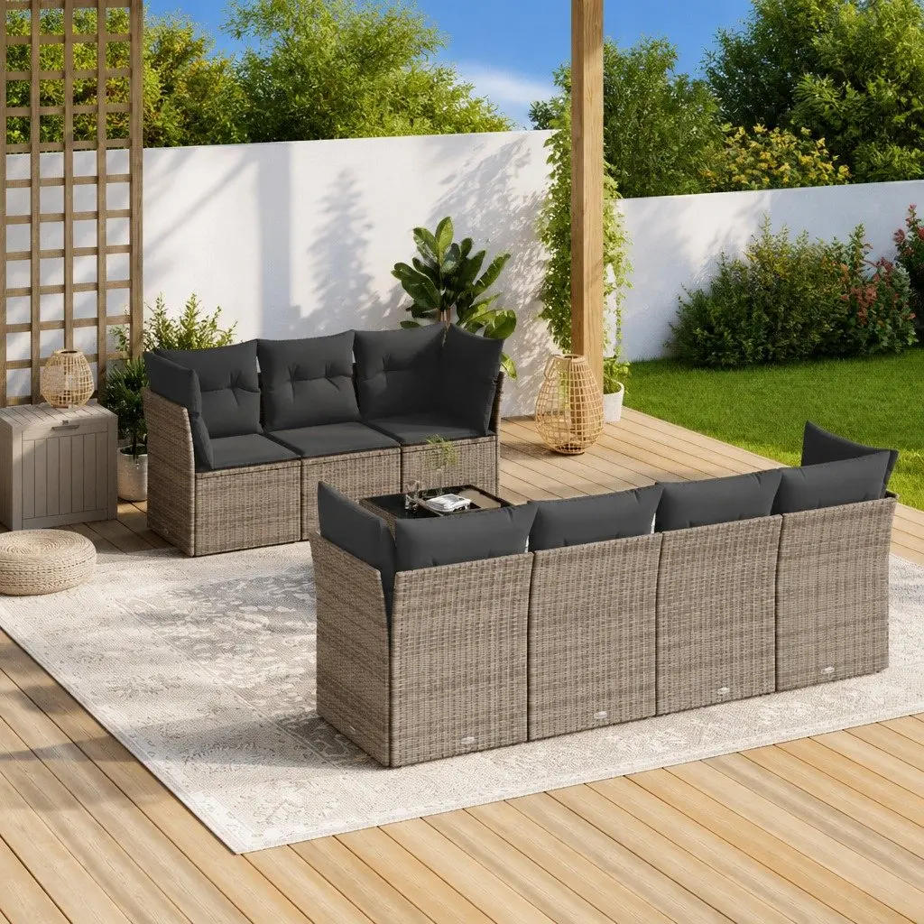 8 Piece Garden Sofa Set Grey Poly Rattan Outdoor Furniture for Patio