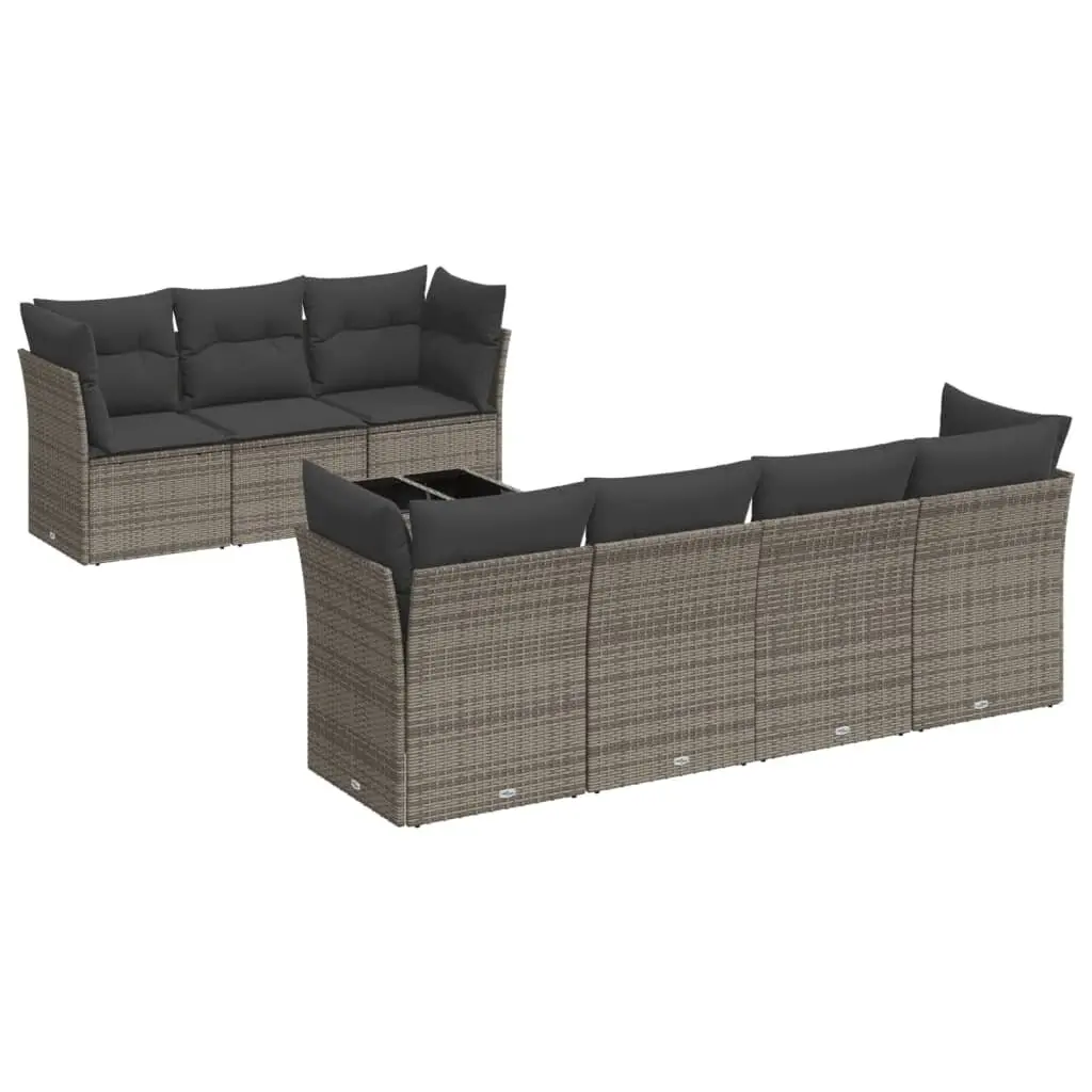 8 Piece Garden Sofa Set Grey Poly Rattan Outdoor Furniture for Patio