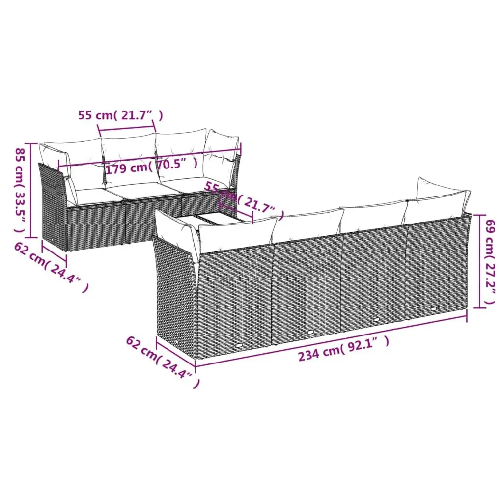 8 Piece Garden Sofa Set Grey Poly Rattan Outdoor Furniture for Patio