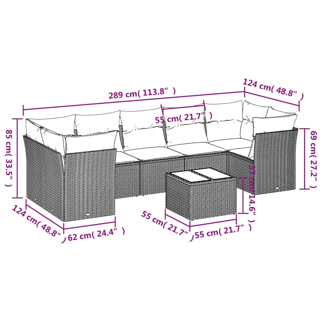 Garden Sofa Set 8 Piece Outdoor Furniture Patio Sectional Modular Black