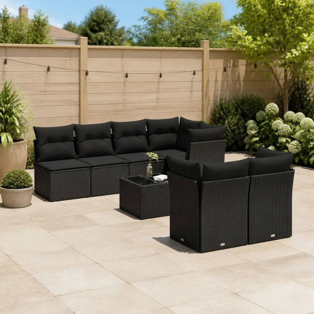 Garden Sofa Set Outdoor Furniture 8 Piece Patio Seating Black Poly Rattan