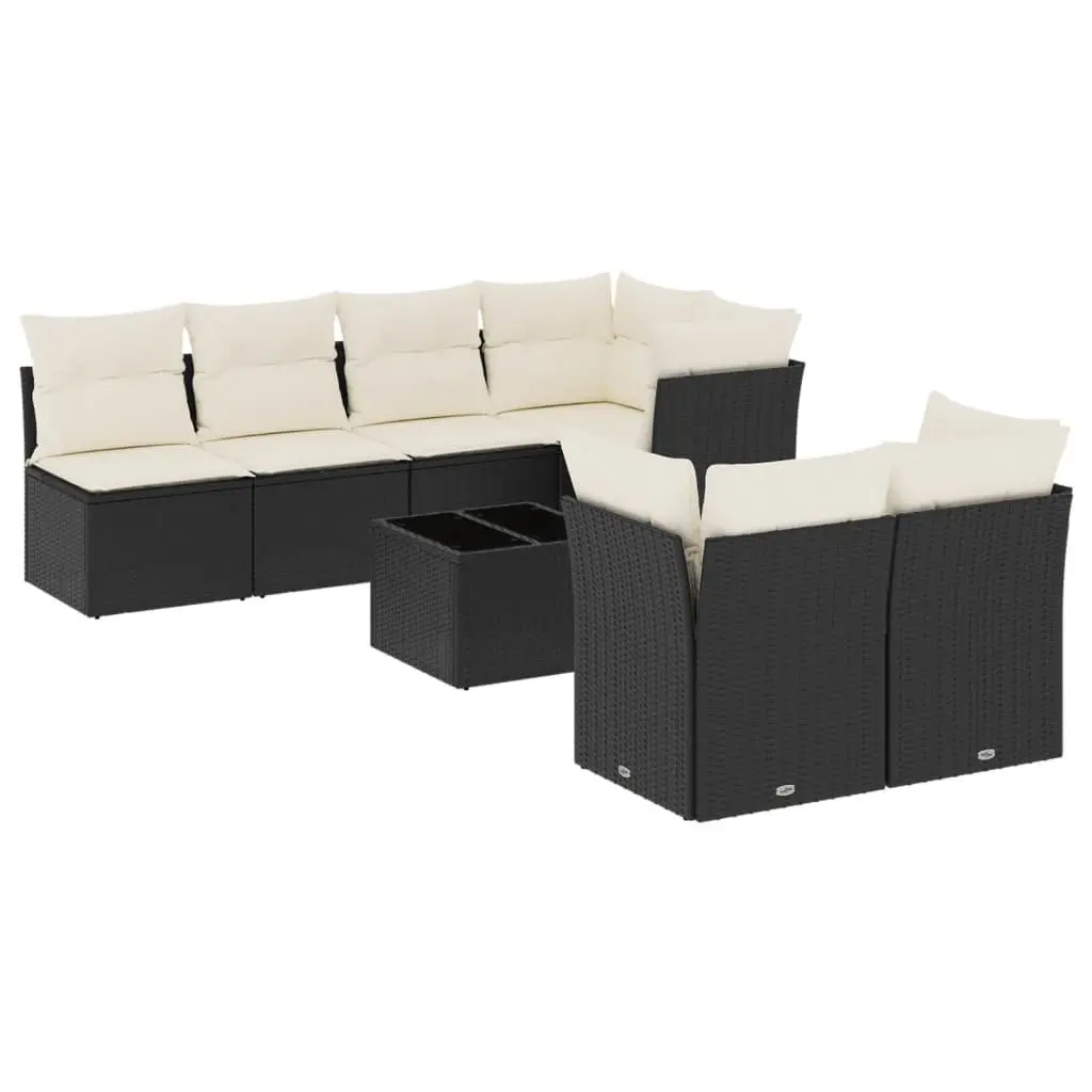 8-Piece Black Poly Rattan Outdoor Sofa Set