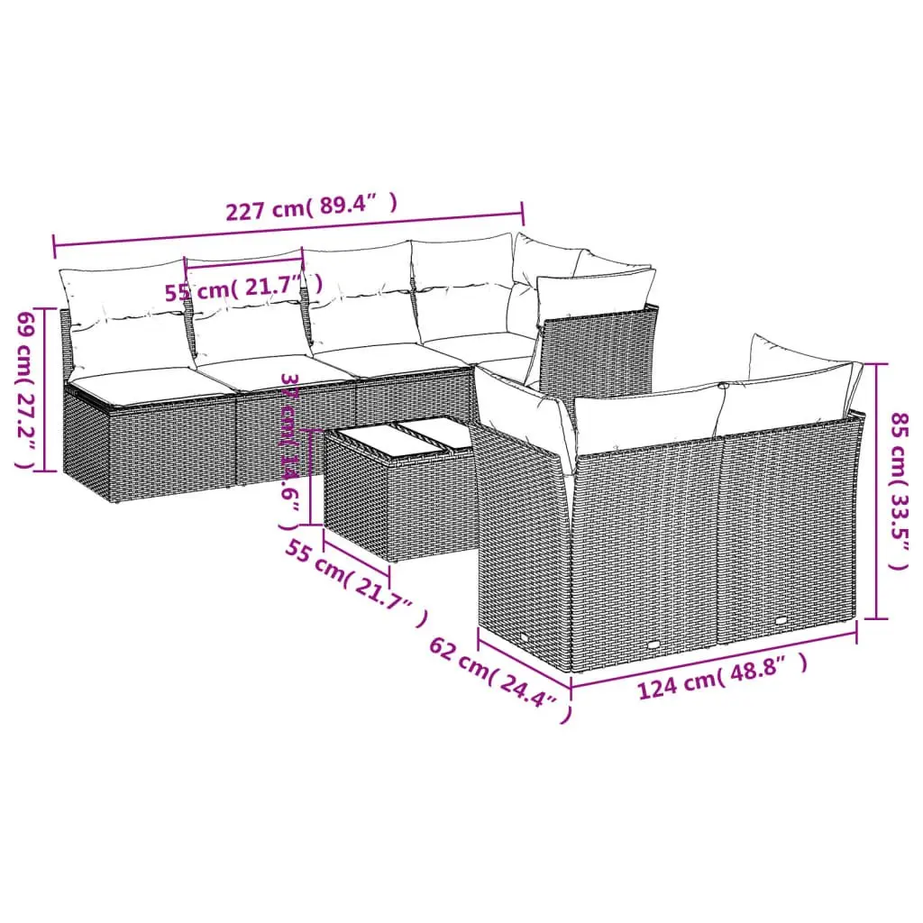 8-Piece Black Poly Rattan Outdoor Sofa Set