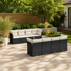 Garden Sofa Set 9 Piece Outdoor Furniture Black Poly Rattan with Cushions Patio
