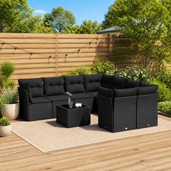 Garden Sofa Set 9 Piece Outdoor Furniture Patio Rattan Sectional with Cushions