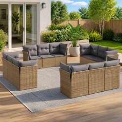 12 Piece Modular Garden Sofa Set – Beige Poly Rattan